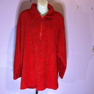 NY Jeans Red Fleece Pullover Half Zip Sweatshirt Women’s Size Large Long Sleeve